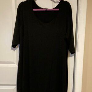 Eileen Fisher Woman Black 3/4 Sleeve Scoop Neck Above Knee Jersey Dress, Size 2x